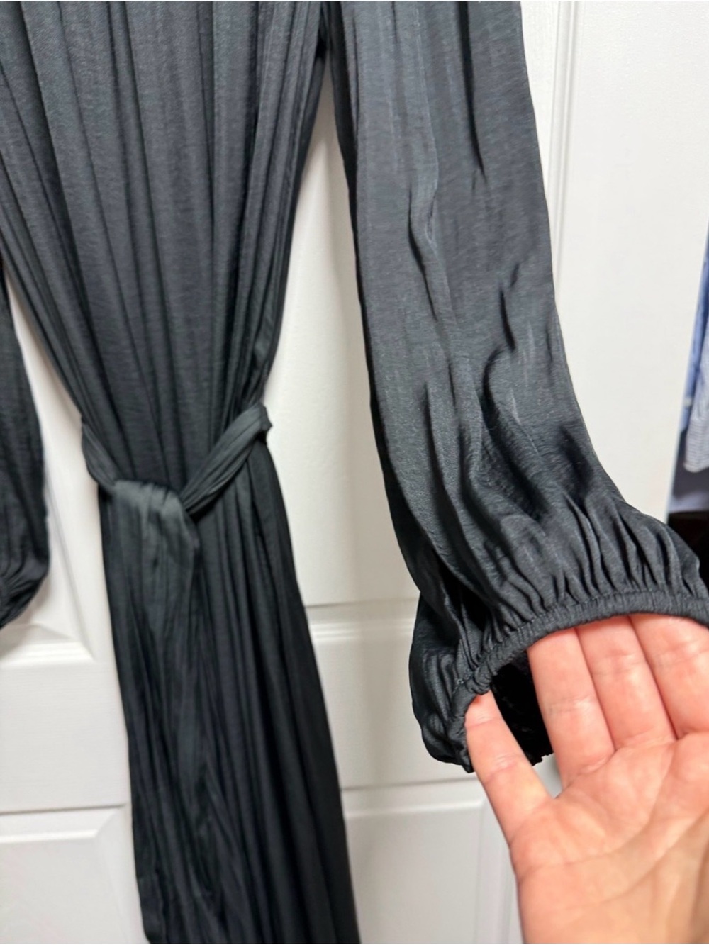 Banana Republic Black Long-Sleeve Maxi Dress with Self-Tie Waist - Picture 6 of 9